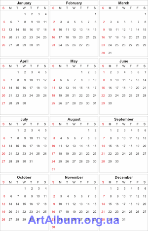 Clipart calendar grid 3x4 for 2014 (English)