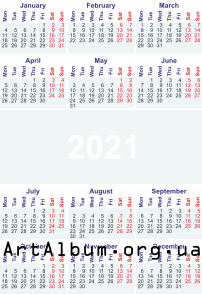 Кліпарт календар на 2021 рік англійською