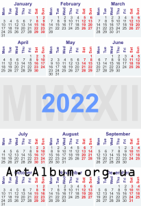 Кліпарт календар на 2022 рік англійською