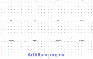 Clipart calendar grid 4x3 for 2014 (English)