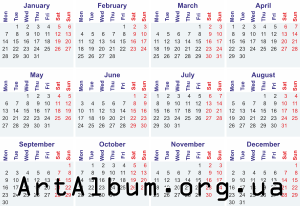 Clipart calendar for 2019 in english