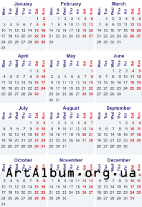 Clipart calendar for 2022 in english